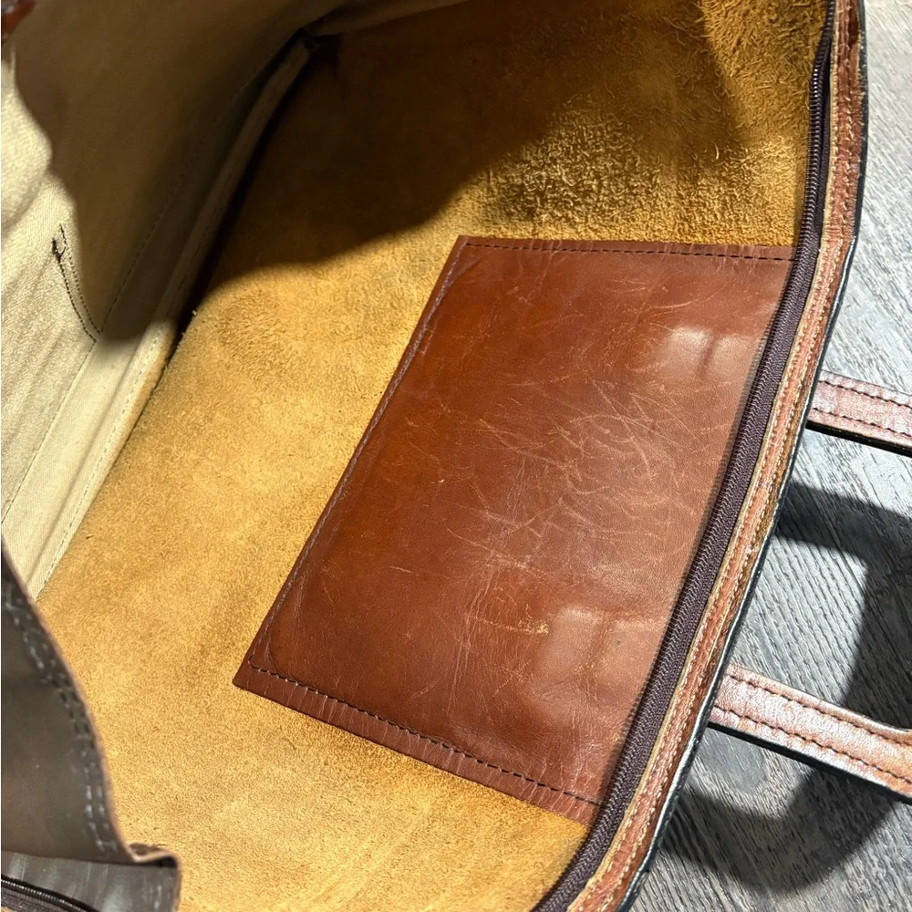 Vintage Schlesinger Brothers California Ranch Hide Leather Document Briefcase